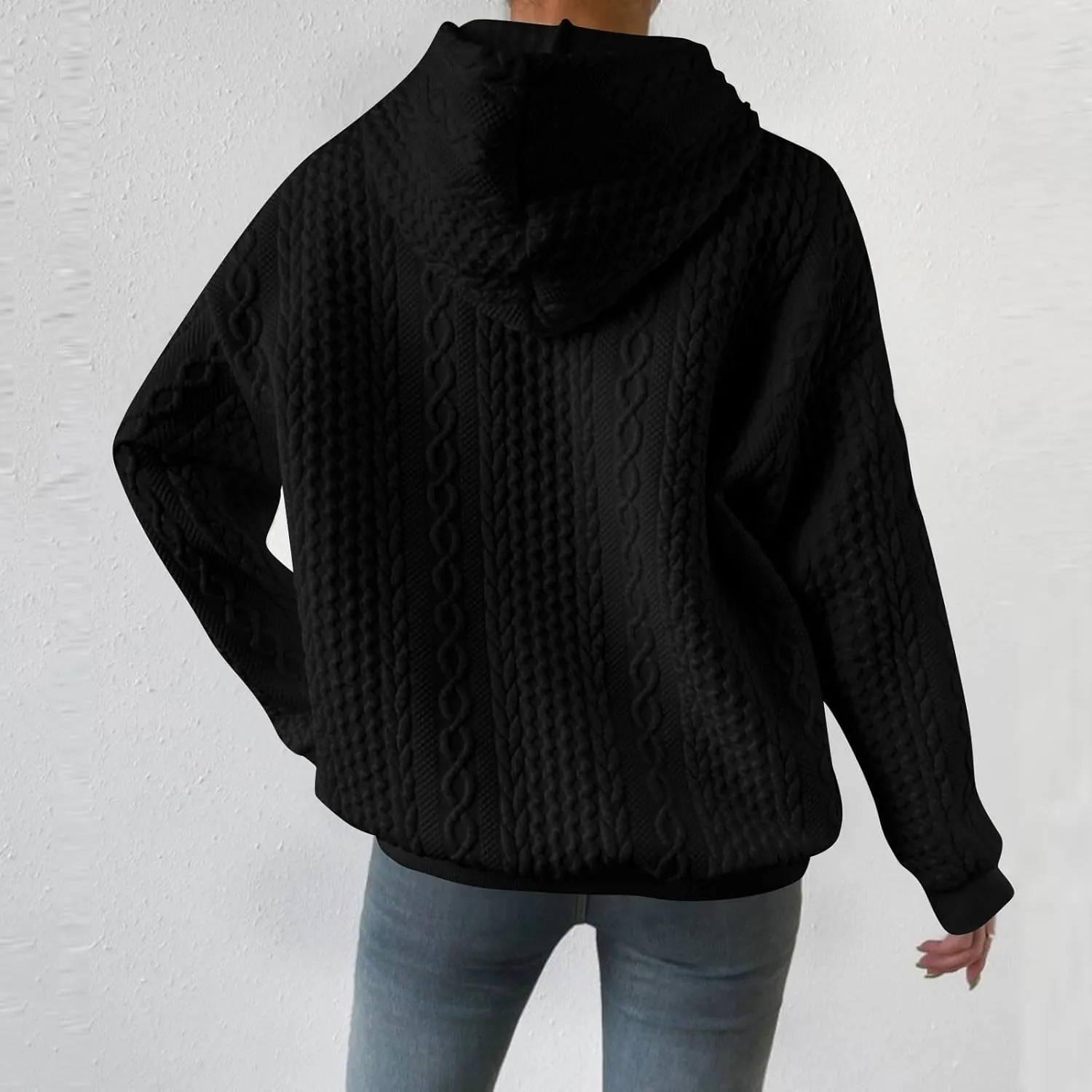 Women's Hoodie Long Sleeve Knit Solid Color Drawstring Sweatshirts 2024 Fall Winter Fashion Warm Pullover Hoodies