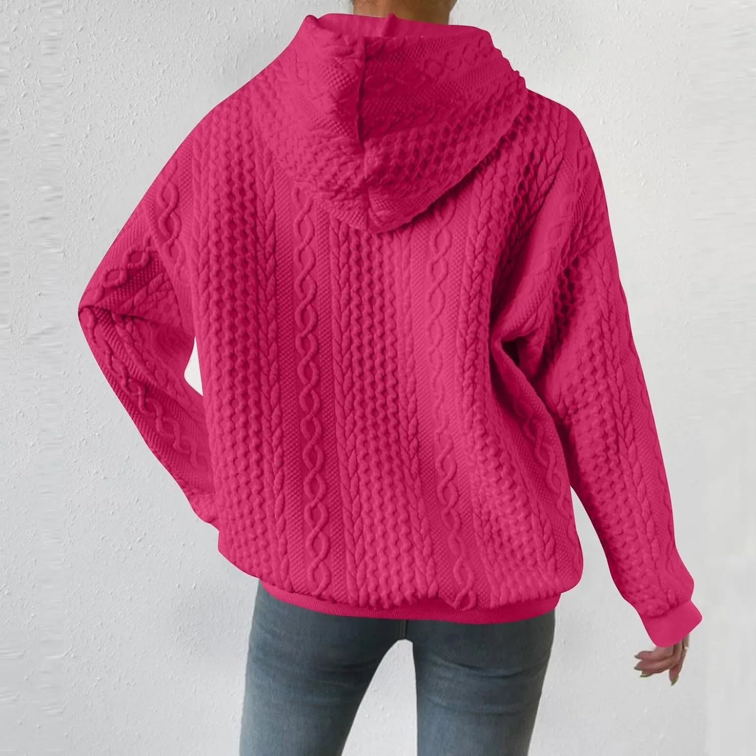 Women's Hoodie Long Sleeve Knit Solid Color Drawstring Sweatshirts 2024 Fall Winter Fashion Warm Pullover Hoodies