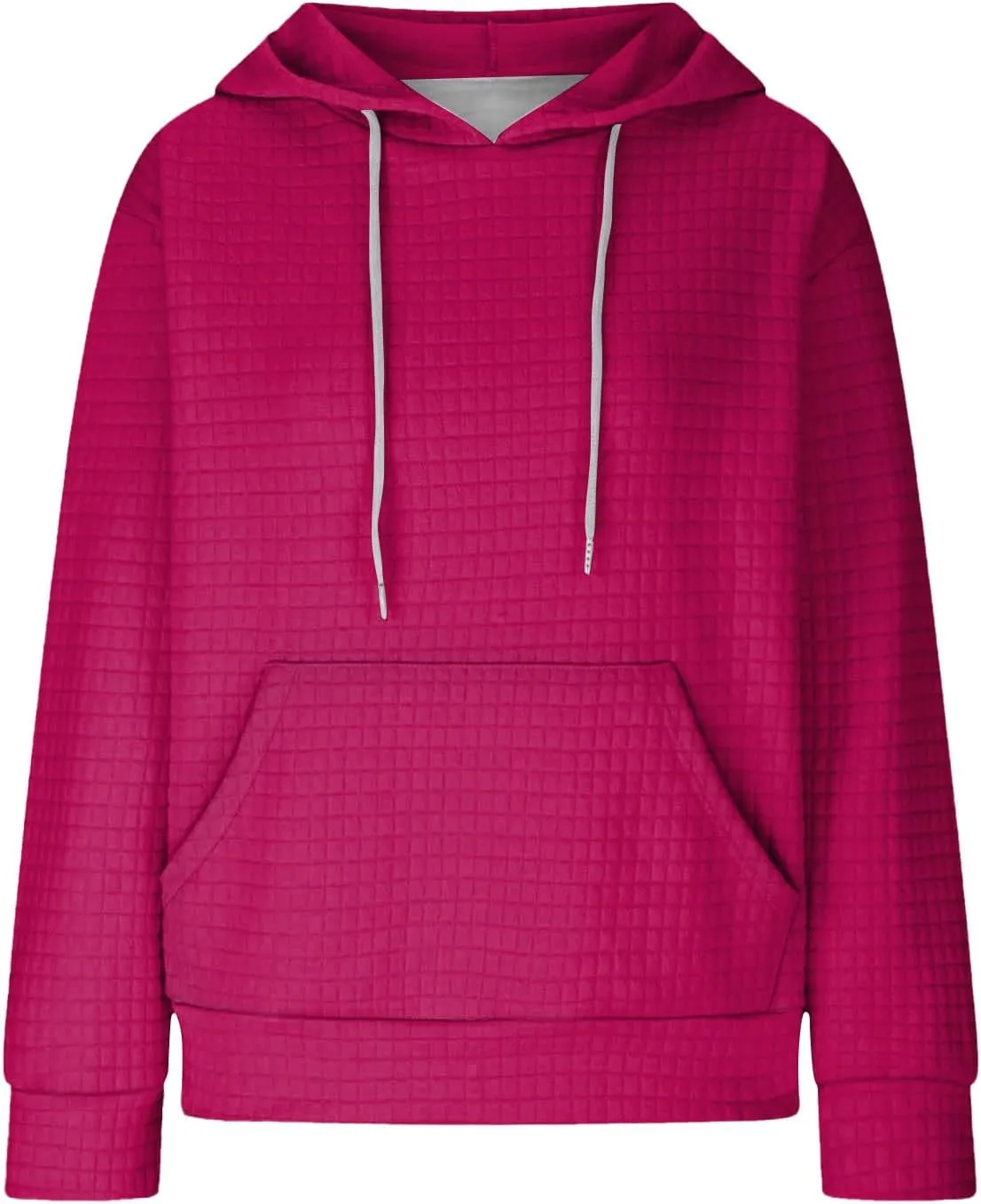 Womens Hoodies Casual Long Sleeve Drawstring Waffle Pullover Tops Loose Hooded Sweatshirt with Pocket