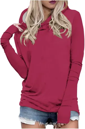 Womens Hoodies,Solid Color Hoodie Sweatshirt With Thumb Hole Slim Fit Pullover Tops Fleece Soft Sweater Tops 2024 Fall