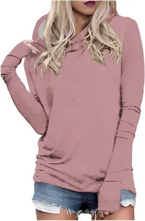 Womens Hoodies,Solid Color Hoodie Sweatshirt With Thumb Hole Slim Fit Pullover Tops Fleece Soft Sweater Tops 2024 Fall
