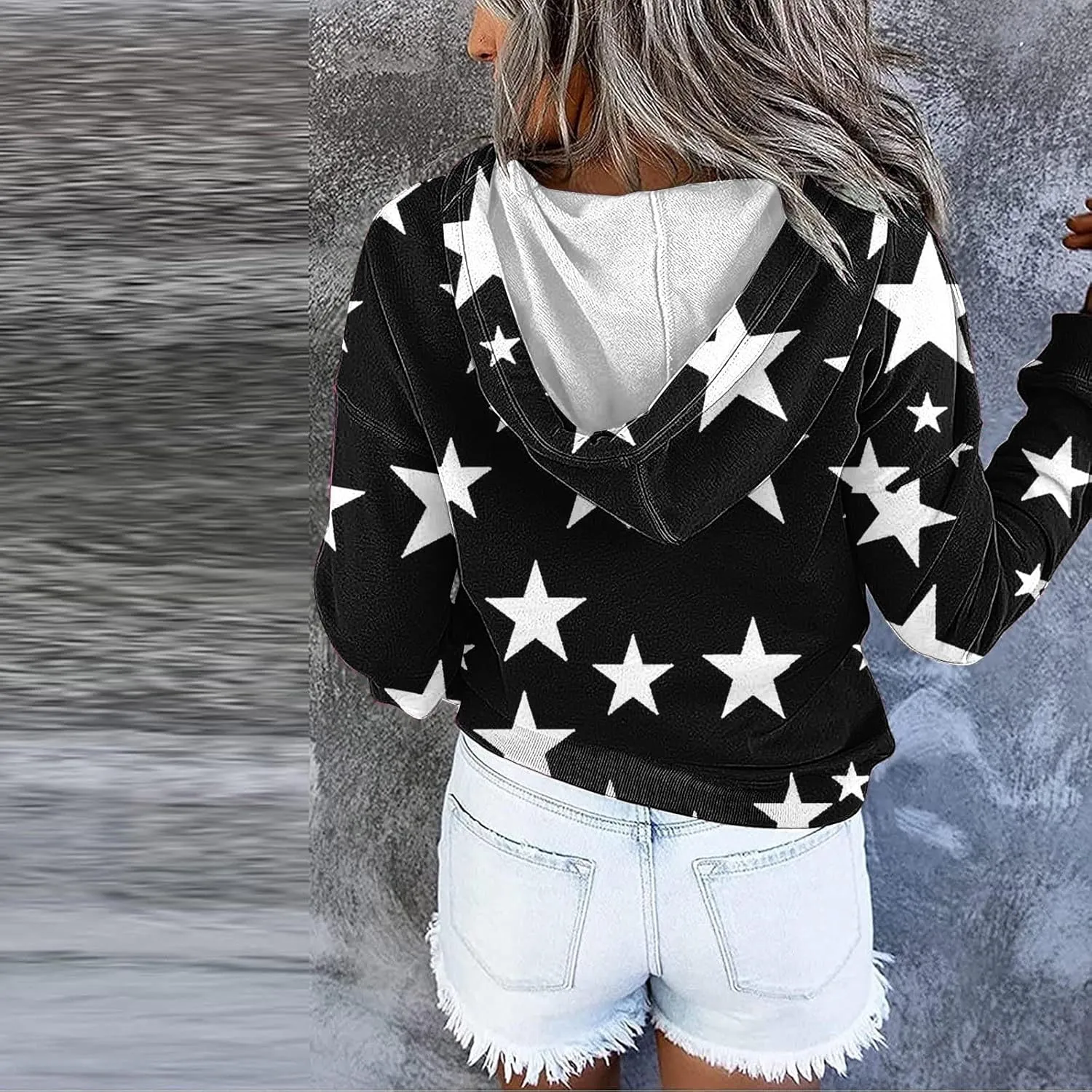 Women's Long Sleeves Hoodies Tunic Tops Fashion Printed Button up Drawstring Hooded Pullover Sweatshirt Blouse Top