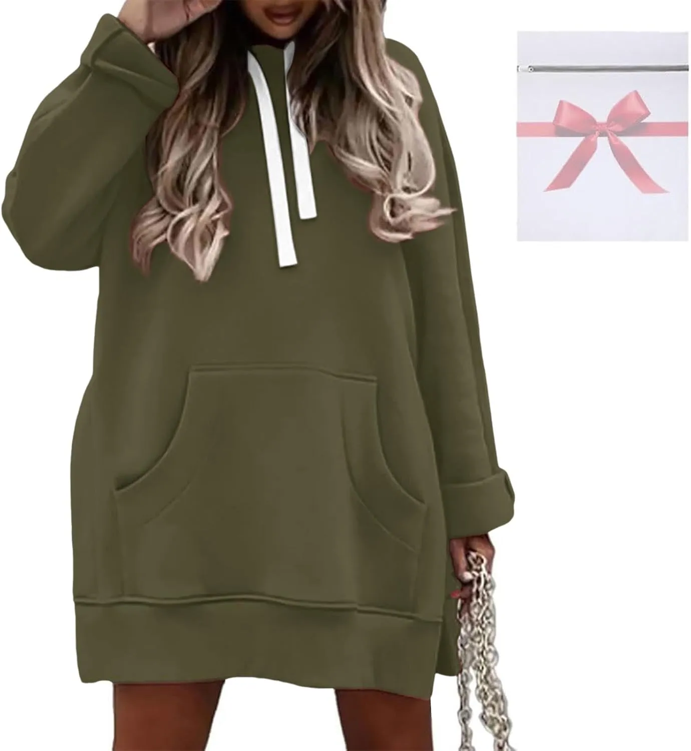Womens Oversized Sweatshirts Hoodies Casual Long Sleeve Fleece Tops Solid Color Drawstring Pullover Split Soft Outfits