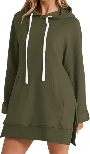 Womens Oversized Sweatshirts Hoodies Casual Long Sleeve Fleece Tops Solid Color Drawstring Pullover Split Soft Outfits