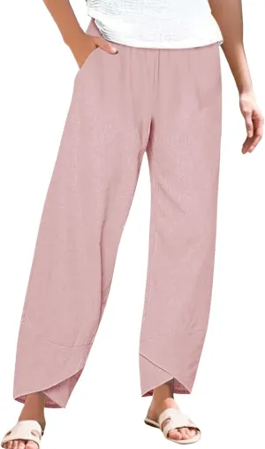 Women's Wide Leg Pants with Pockets Work Pants with Pockets Elastic High Waist Paper Summer Boho Wide Leg High Waist