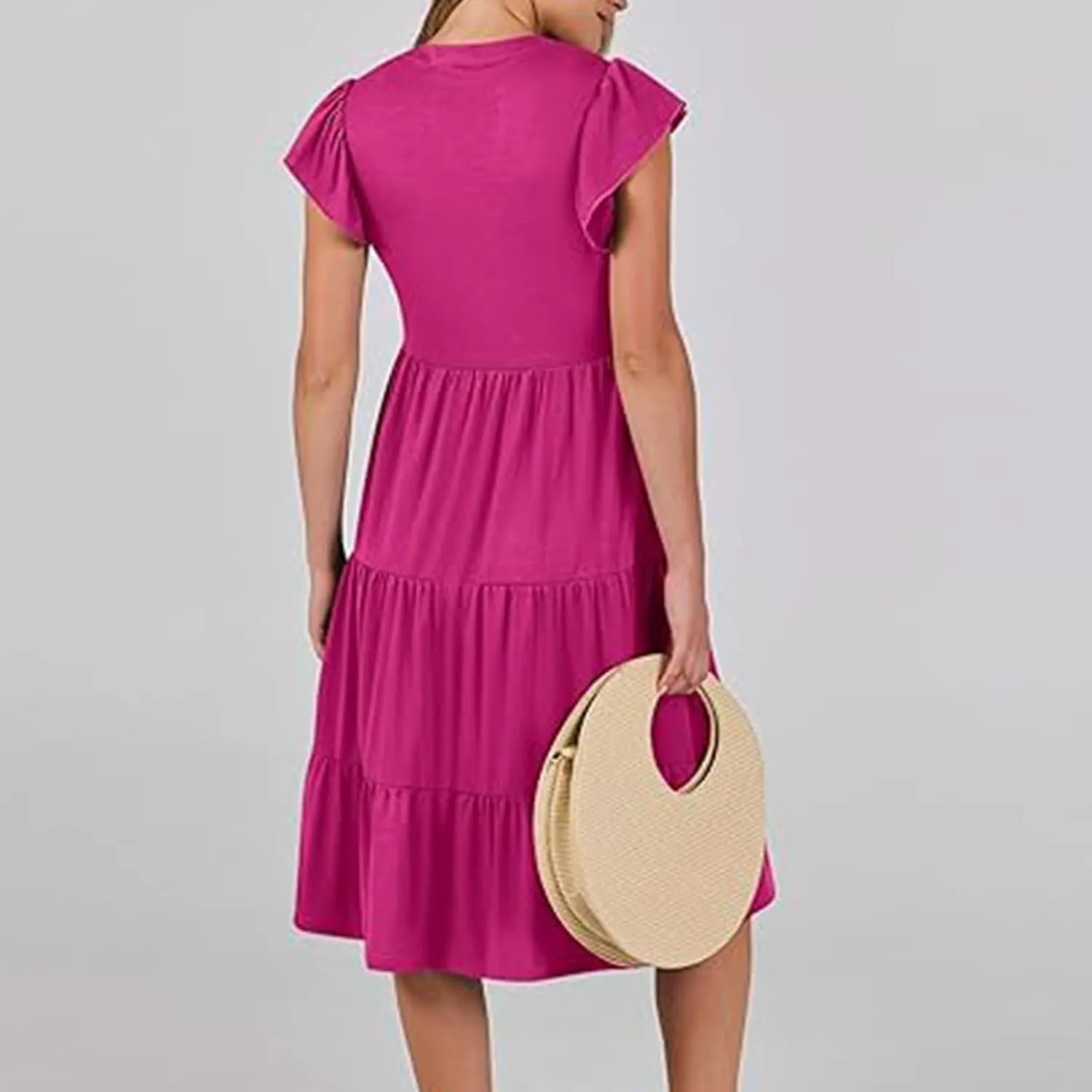 yardsong Summer Dresses for Women 2025 Trendy Ruffle Sleeve V Neck Midi Dress Casual Flowy Tiered Boho Vacation Sundresses